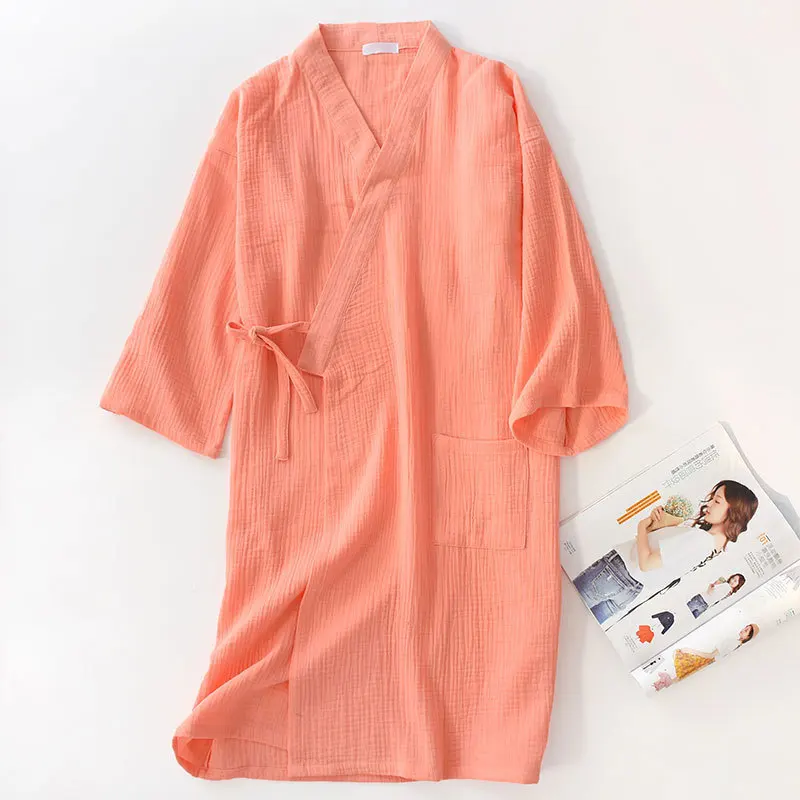 Сексуальное оранжевое Новое кимоно Халаты женские халаты марля хлопок милые повседневные летние женские ночные рубашки японские халаты - Цвет: Оранжевый