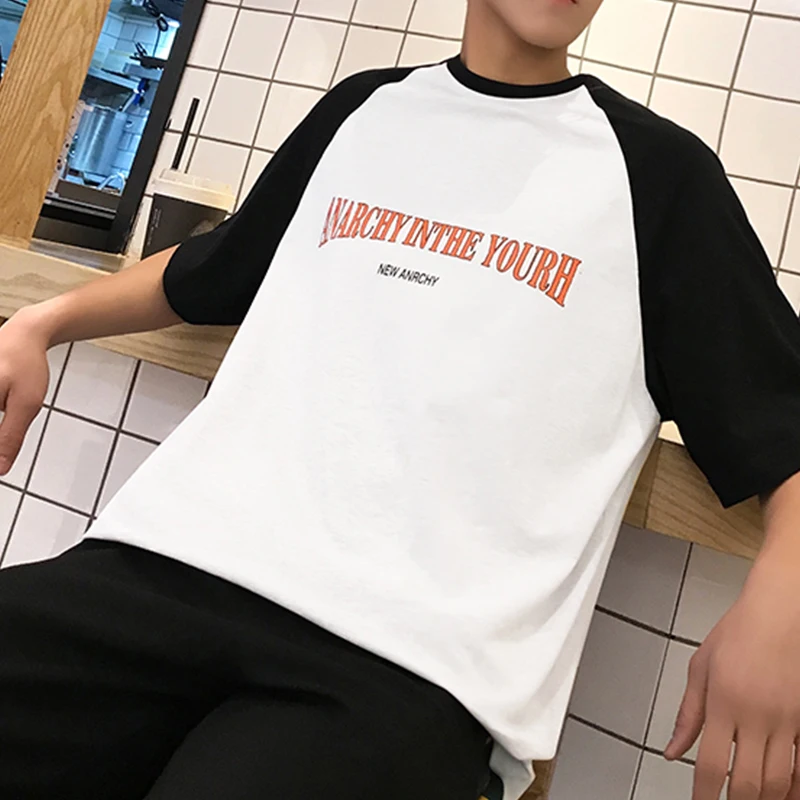 

2019 summer fashion white black Patchwork men t shirt short sleeve letter print overiszed tee new casual vintage hip hop clothes
