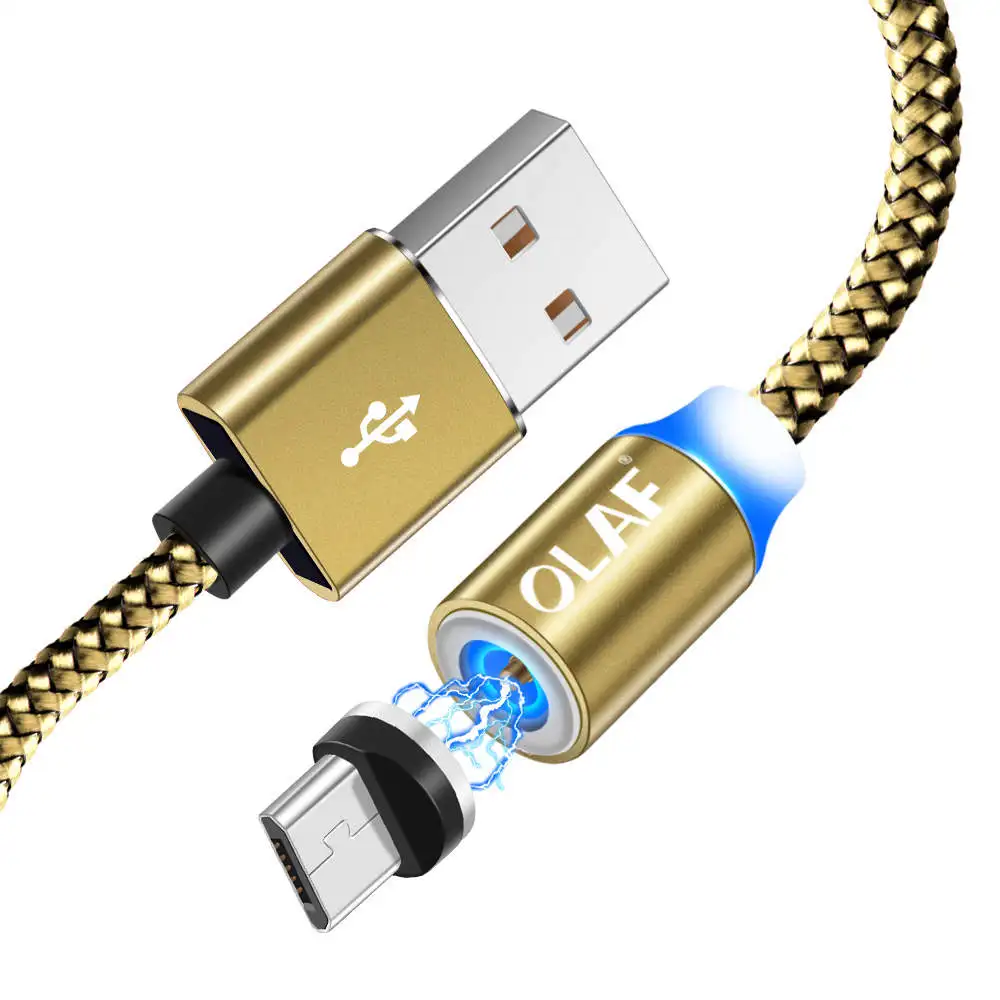 Олаф Магнитный Кабель нейлон Быстрая зарядка Магнитный Micro USB кабель для samsung Xiaomi Huawei HTC LG Microusb кабель мобильного телефона - Цвет: Золотой