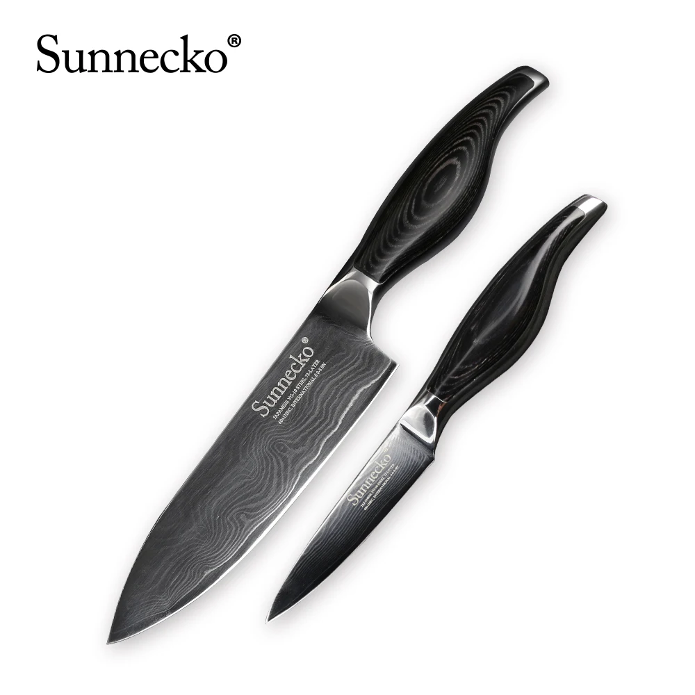 Sunnecko ножи из дамасской стали Комплекты повар шеф-повар мясо Тесак утилита Santoku для очистки овощей нож для нарезания Кухня Ножи набор с деревянными ручками - Цвет: 2pcs Knife Set F