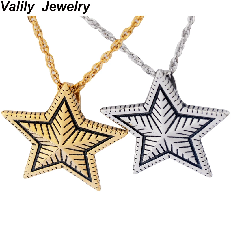 EdgLifU новая пятиконечная звезда кулон ожерелье для мужчин из нержавеющей стали Форма серебряного листа цепь ожерелье для женщин, 55 см