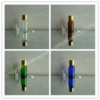 

10ml clear/brown/green/blue shiny Glass Bottle With aluminum shiny gold cap+clear insert.Oil vial,Essential Oil Container