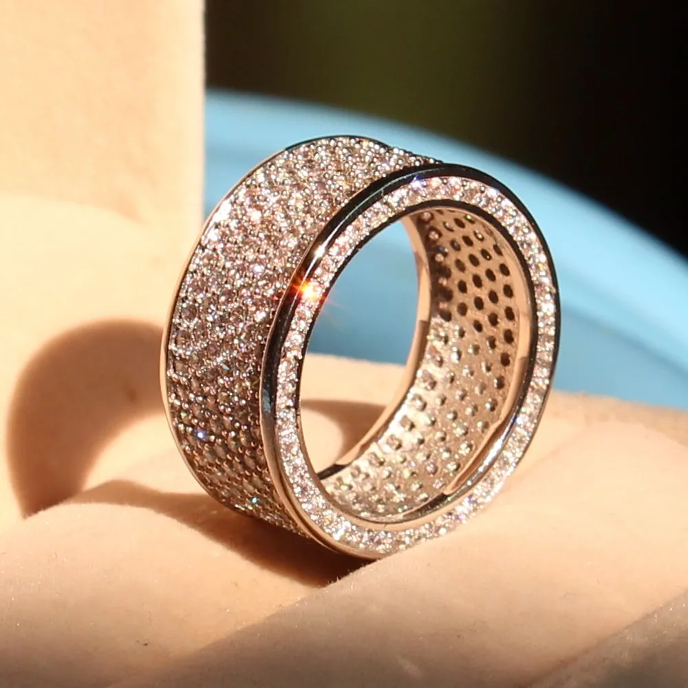 

New Jewelry Women Full Round cut 320pcs Stone 5A Zircon Birthstone 10KT White Gold Filled Engagement Wedding Band Ring Sz 5-11