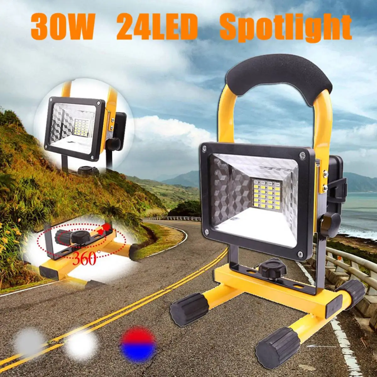

24LED Portable Rechargeable Flood Light IP65 Waterproof Spot Work Latern Outdoor Camping Lawn Lamp With Floodlight Holder 30W