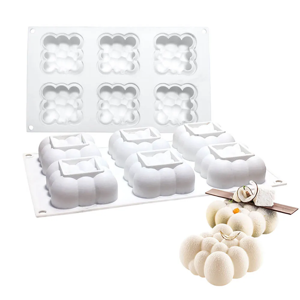 

GODWJ 6 Even Silicone Mold 3D Cloud Bubble Shape DIY Cake Decorating Tools Baking Dish Chocolate Mousse Make Dessert Pan