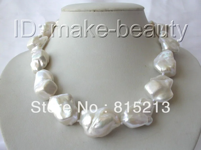 

N505 stunning AAAA big 30mm baroque white reborn keshi freshwater pearl necklace % Discount AAA