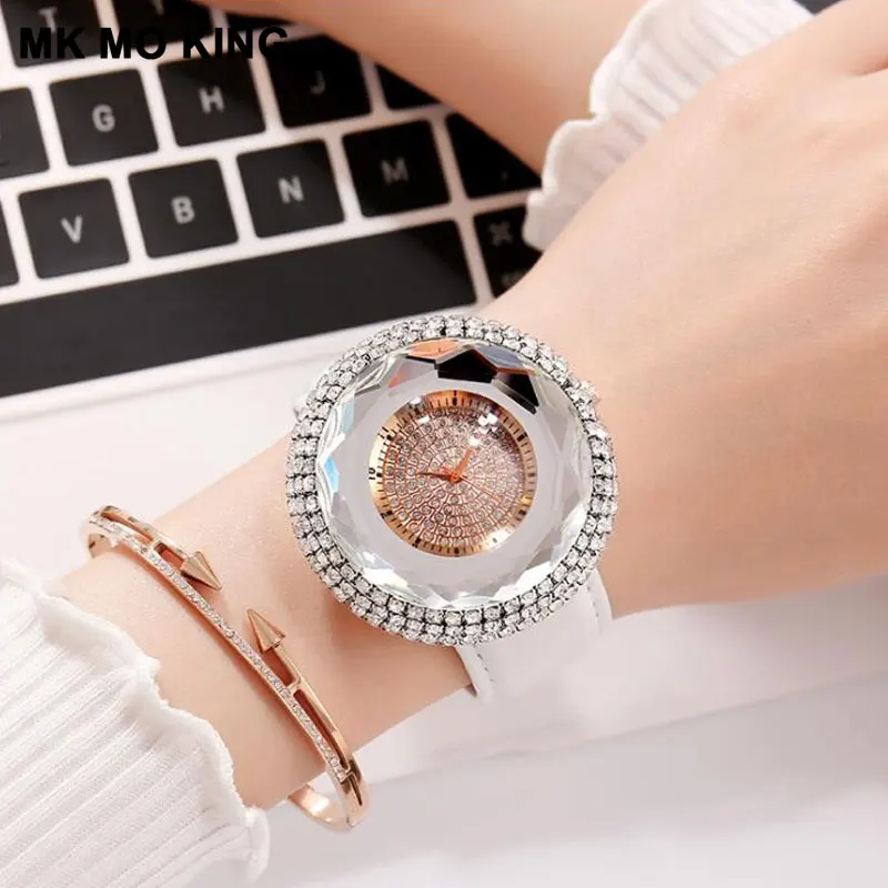 

Luxury brand women's large dial rhinestone clock ladies casual leather Quartz watch bracelet Clock dw mk montre femme relojes