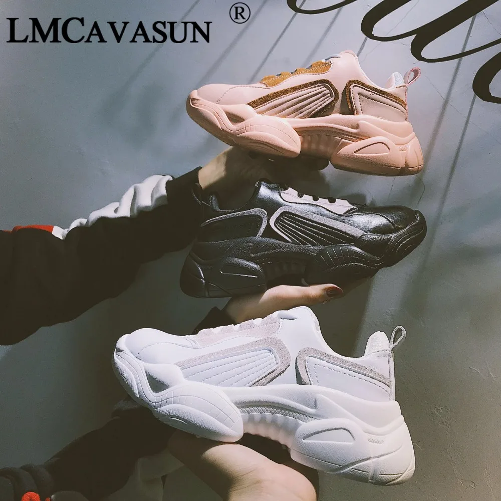 LMCAVASUN/Новая модная женская обувь; женская повседневная обувь; женские спортивные кроссовки на высокой платформе; Цвет черный, белый