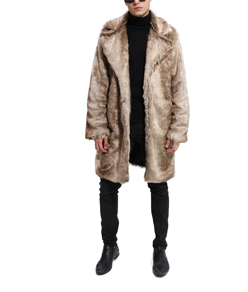 New autumn winter foreign trade men's suit collars imitation fur coat long sleeve men's woollen coat long style (5)