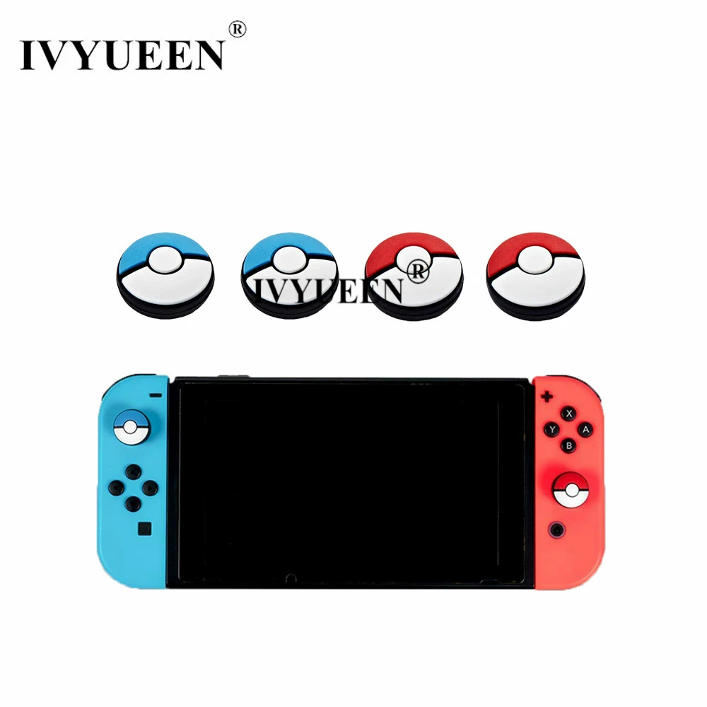 

IVYUEEN Silicone Analog Thumb Stick Grips Caps for Nintend Switch JoyCon Controller Pokeball Red+Blue Joystick Cover for Joy Con