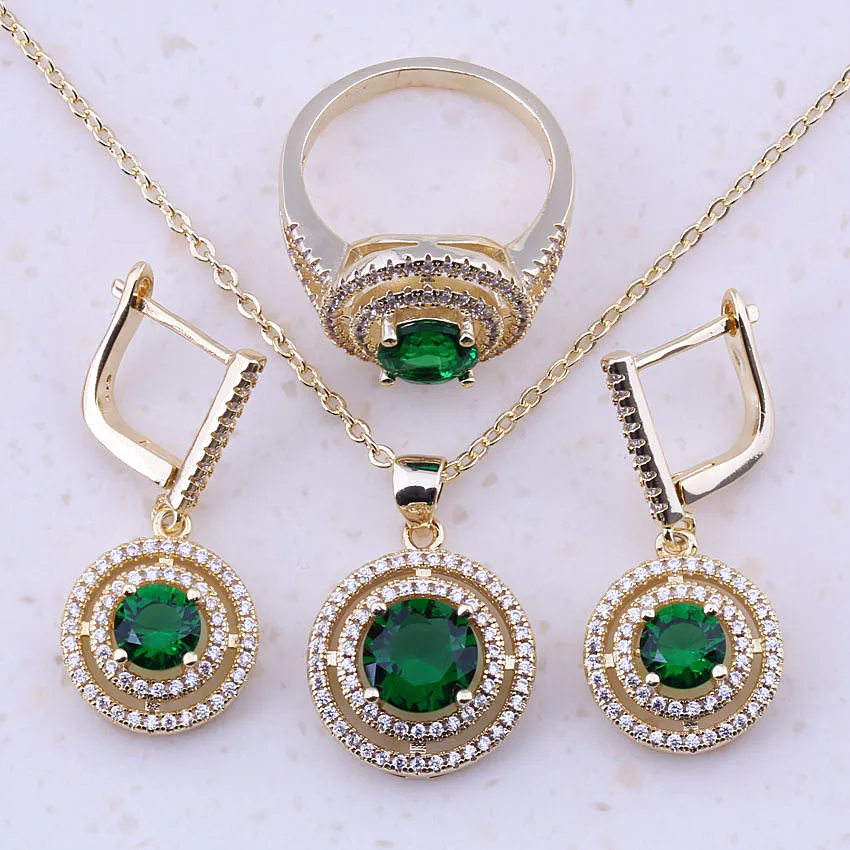 Fabulous Green Imitation Emerald & Cubic Zircon Gold Color Fashion