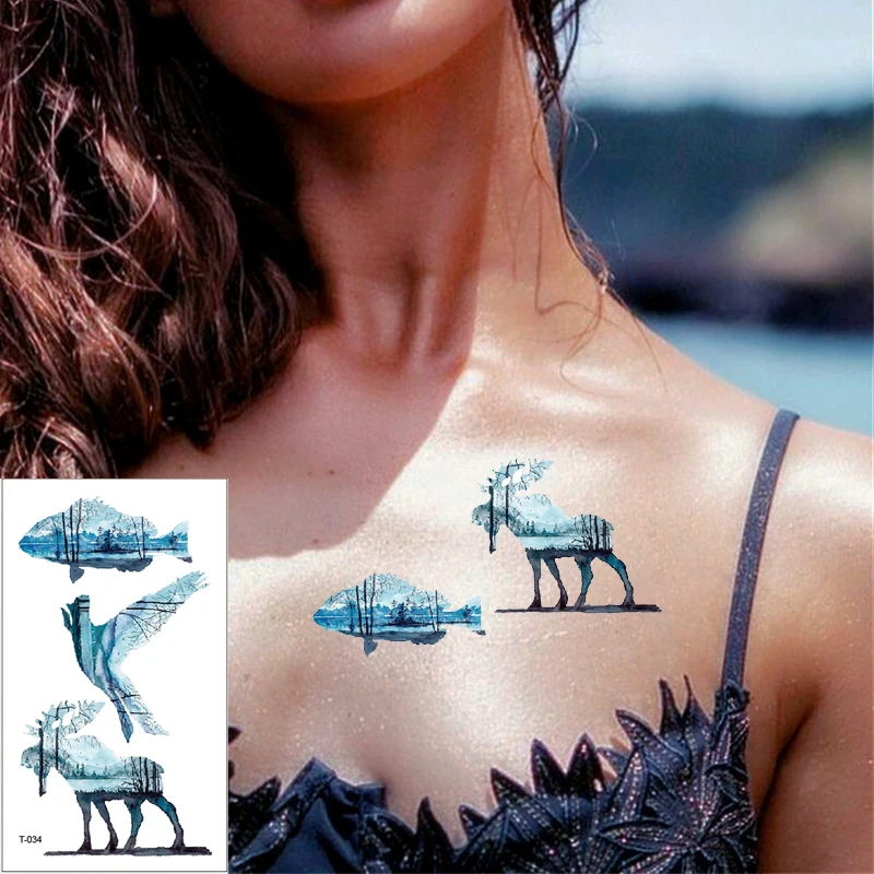 

Geometric Planet Temporary Tattoo For Children Girl Moon Forest Waterproof Fake Black Tattoo Stickers Kids Women Ear Tatoos 30