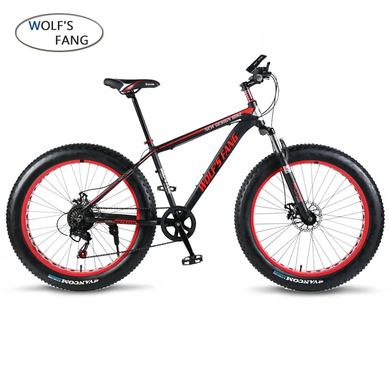 

wolf's fang Bicycle Mountain Bike 21/24 speed 26"X 4.0" fat bike road bike Mechanical Disc Brake Spring Fork Alloy wheels bike