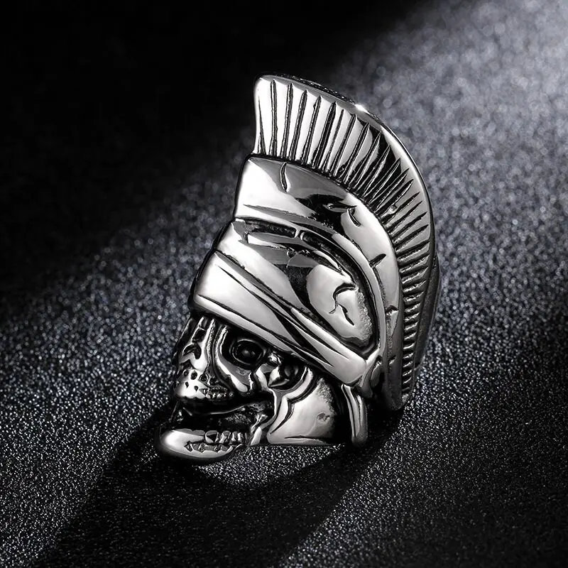 

Stainless Steel Pirate Part Plated-Gold Skull Ring For Men Skeleton Feather Hat Titanium Steel Boy's Punk Ring