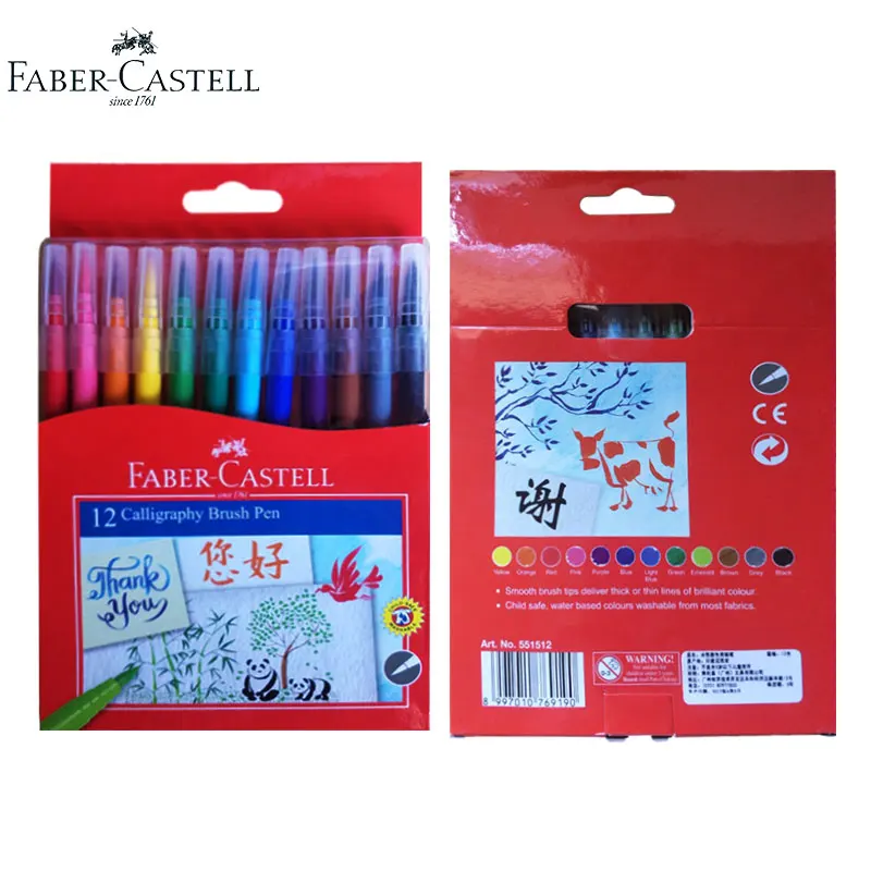 Faber Castell Акварельные Aquarell каллиграфии маркеры щеток с мягким наконечником рисовать графический маркер на Цветной ручка для рисования манги 12 Цветов - Цвет: 12 colors