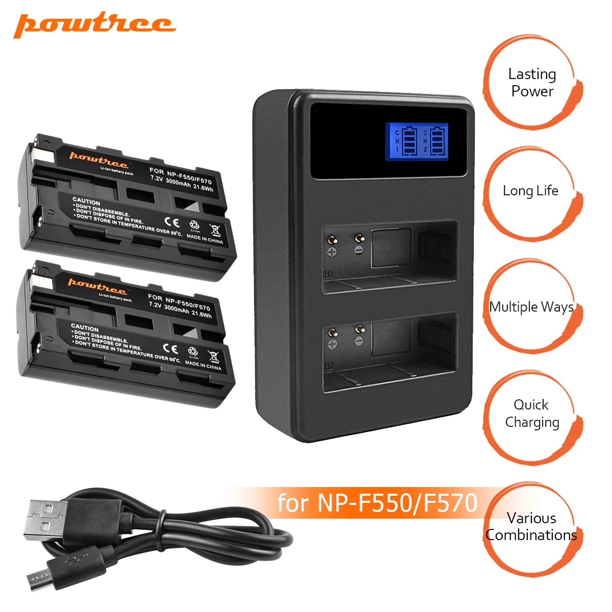 

2X 3000mAh NP-F550 NP F550 NPF550 Camera Battery+LCD Dual Charger for Sony NP-F330 NP-F530 NP-F570 NP-F730 NP-F750 Hi-8 L10