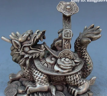 

decoration bronze factory outlets Tibet Silve Chinese Silver Wealth Yuanbao Ru Yi Dragon Tortoise Dragons Turtle Animal Statue