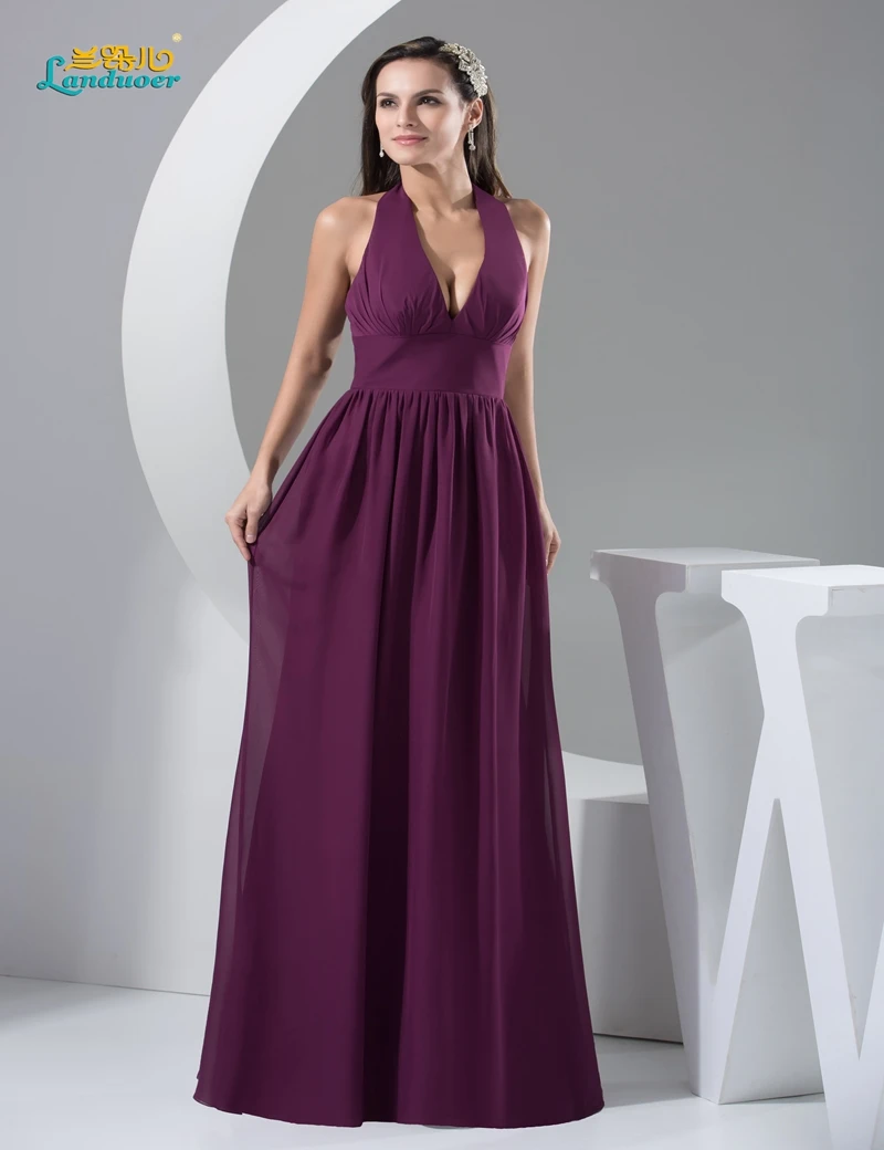 Vestido de festa 2016 Chiffon Purple long bridesmaids formal dresses