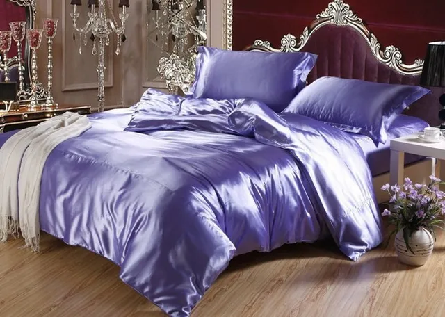 7pcs blue purple silk bedding set satin sheets super king queen full purple sheets king