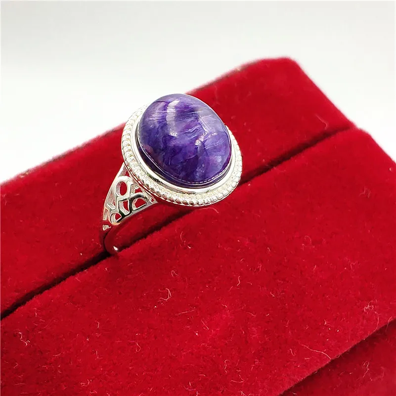 

Adjustable Ring Natural Purple Charoite Crystal Stone 925 Silver 12x10mm Beads Lucky Love AAAAA Stone Ring Jewelr Drop Shipping