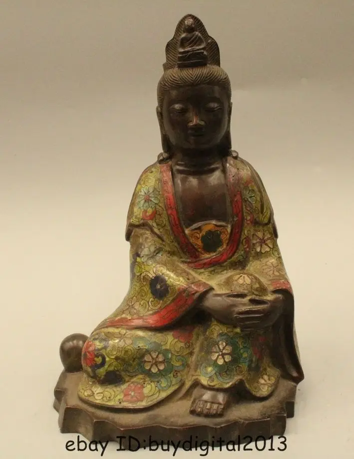 

10' Chinese Buddhism Cloisonne Bronze Kwan-yin Guan Yin Goddess at ease Statue DSD66