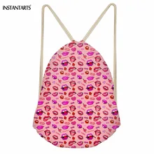 INSTANTARTS модный, с изображением красных губ печати женские сумки на шнурке мягкие многофункциональные дорожные сумки для хранения рюкзаки для девочек сумки для книг