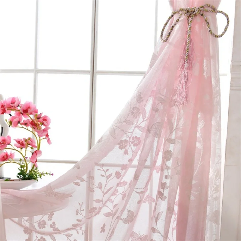 WLIARLEO Translucidus Voile Curtains Pink Floral Sheer Tulle Curtain Window curtains For Living room Bedroom Decor rideaux Hook | Дом и сад