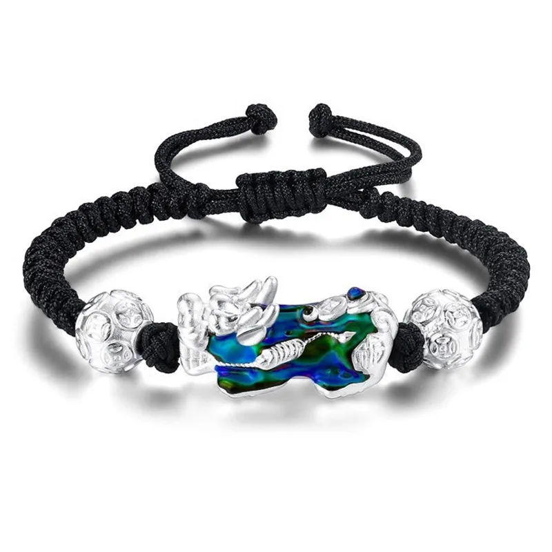 

Handmade Discolor Silver PiXiu Red Handmade Braide Brave Troops Bracelets Knot String Amulet Bracelet Bangle Size Adjustable