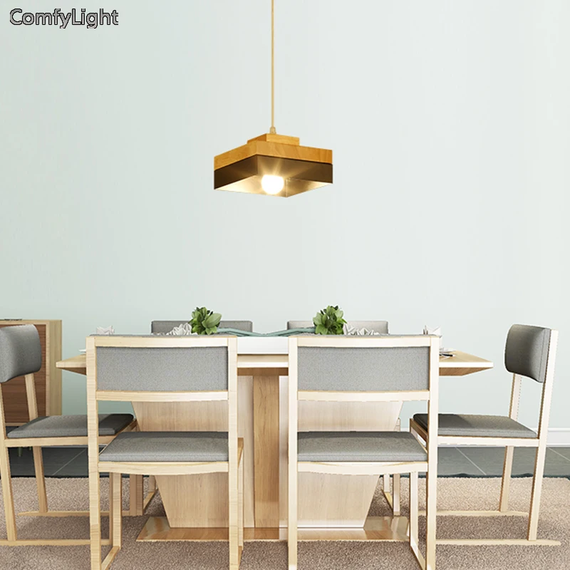 

Nordic wood Pendant Lights Dining Room Modern design Restaurant Coffee Bedroom Lighting Iron+Solid Wood E27 Holder Pendant Lamps