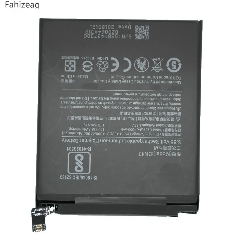 Fahizeag 4000 mAh/15.4Wh мин BN43 BN 43 телефон для Xiaomi Redmi Note 4X4 X батарея, батарейка, Аккумулятор аксессуары