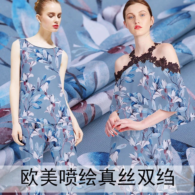 

Digital inkjet silk crepe de chine fabric14 mm printing micro-transparent clothing dress silk fabric wholesale silk cloth