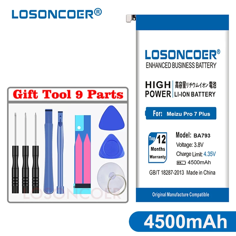 

LOSONCOER 4500mAh BA793 Battery For Meizu Pro 7 Plus BA793 M793Q M793M M793H Batteries Gift Discharge tools