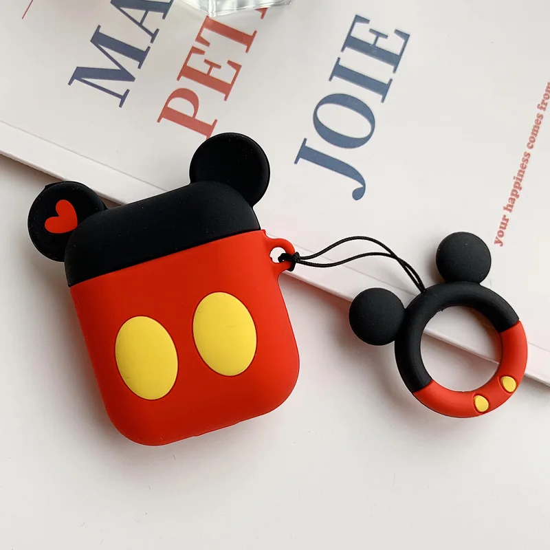 لطيف ميني ميكي الهاتف المحمول سلسلة ، ل airpods سماعة لينة السيليكون حقيبة العالمي الهاتف عقف حزام ، عاشق المعصم الفرقة