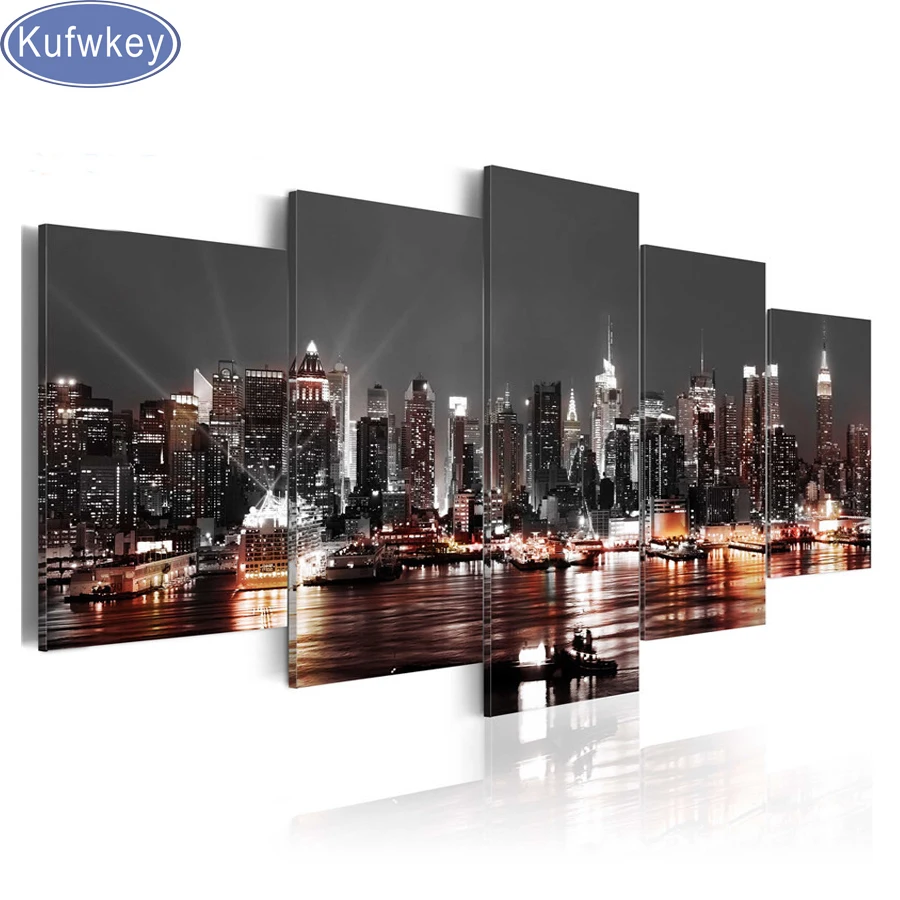 

Free Shipping 5D DIY Diamond Painting New York City Construction full square Diamond Embroidery bead Mosaic Cross Stitch Sticker