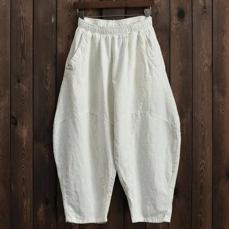 Женские хлопковые льняные брюки YoYiKamomo винтажные однотонные свободные макси с