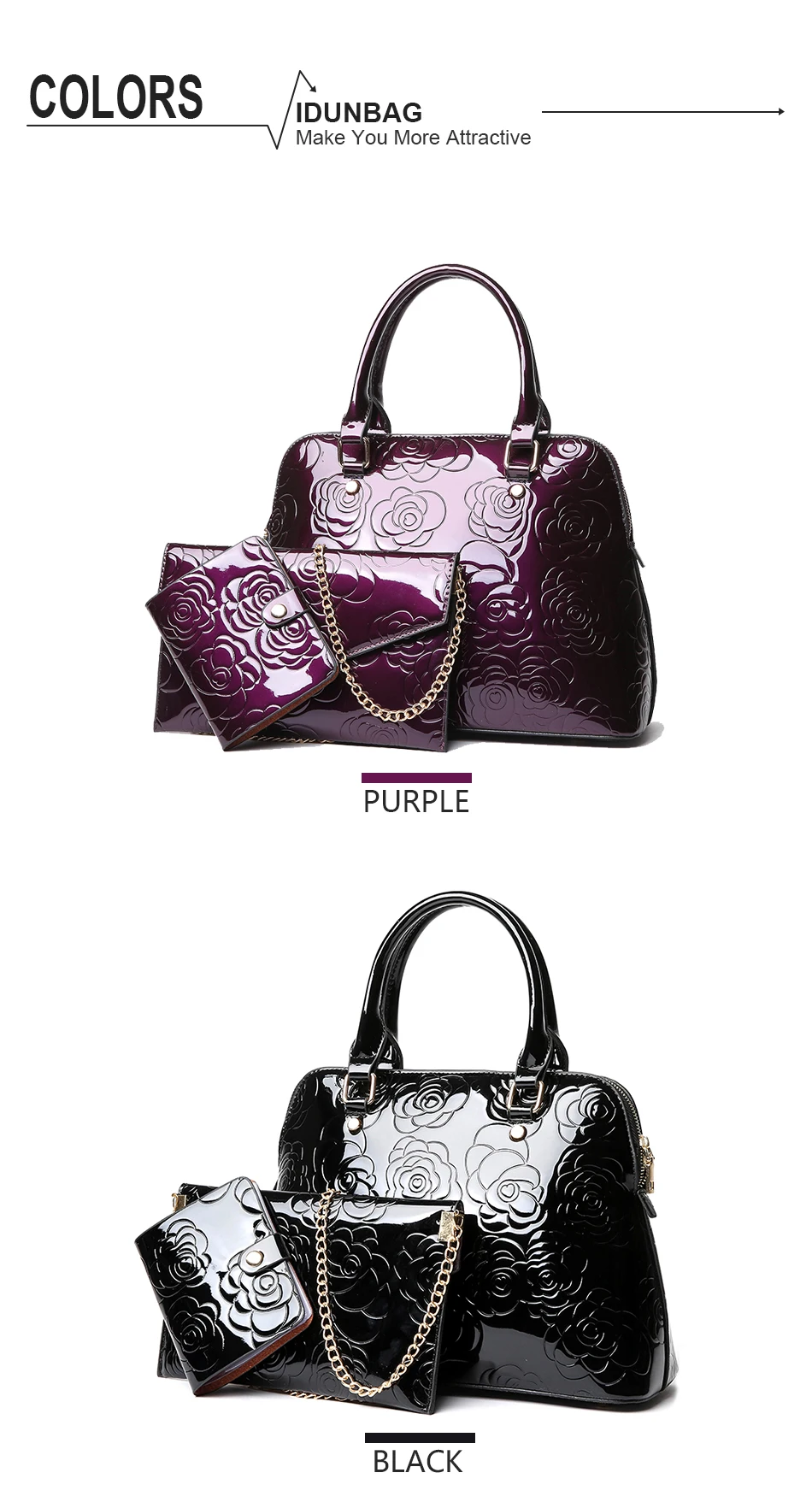 Высокое качество, цветочный принт, лакированная кожа, 3 комплекта, женские композитные сумки, оболочка, женские сумки+ цепочка, женские сумки-мессенджеры+ кошелек