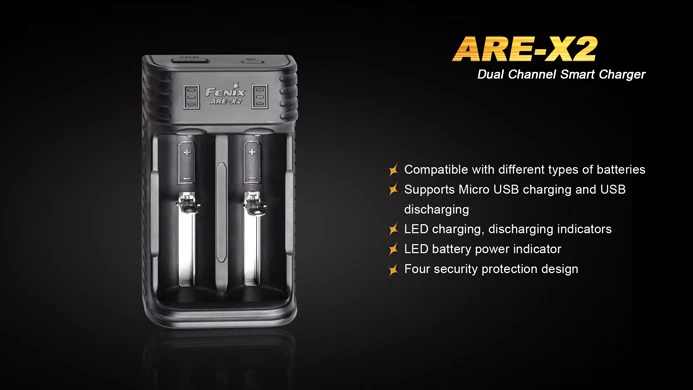 Fenix ARE-X2 X2 Батарея Зарядное устройство с USB Выход 5 V интеллигентая(ый) Батарея Зарядное устройство для 10440 14500 16340 18650 26650 AA AAA