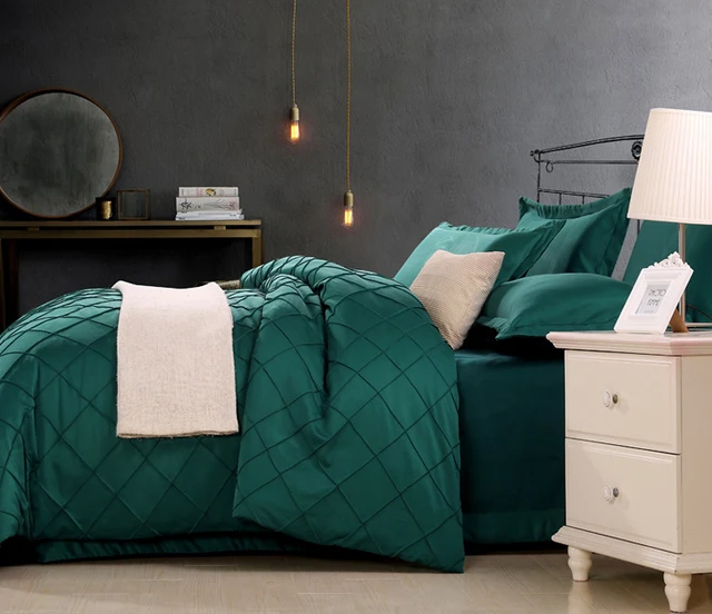 dark green gray beige purple luxury washed silk 4pcs bedding set dark green sheet set