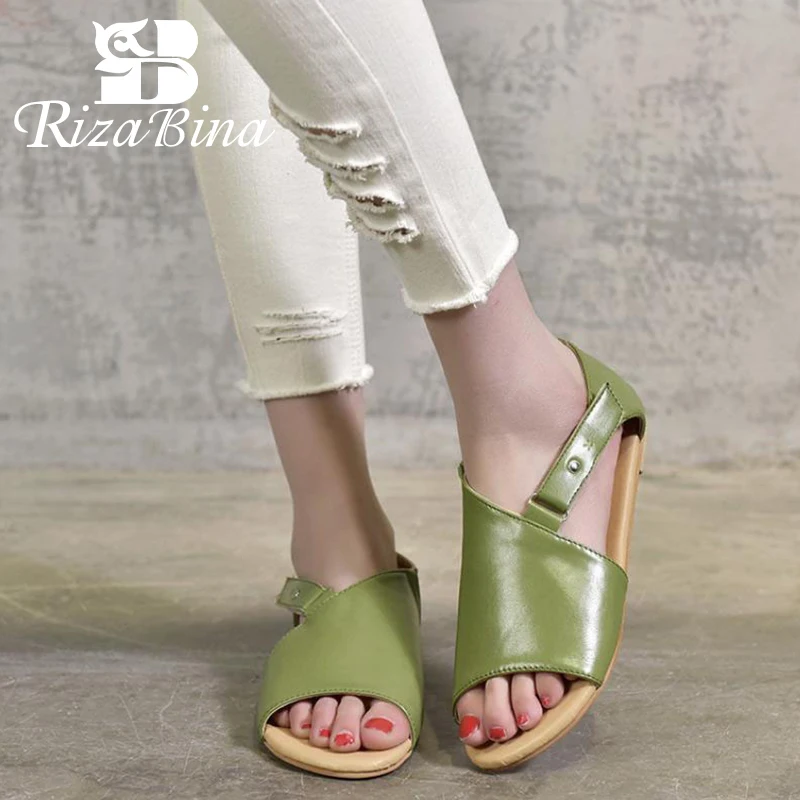 

RIZABINA Women Flats Sandals Fashion Summer Shoes Women Casual Daily Sandal Office Lady Outdoor Flat Footwear Size 34-43