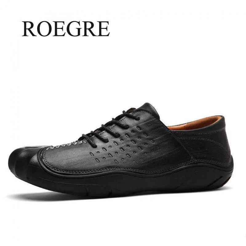 

ROEGRE Brand Men's Shoes 2018 New Shoes Men Big Size 38-44 Mens Shoes Casual High Quality Leather Shoes Lace Up Flats Man