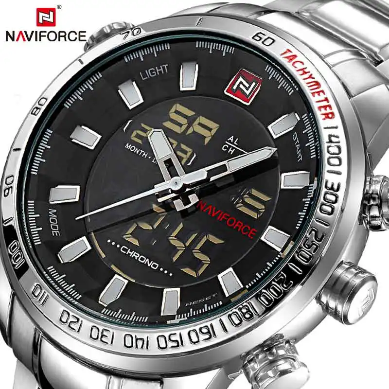 NAVIFORCE Top Brand Men Military Sport Watches Mens LED Analog Digital Watch Male Army Stainless Qu