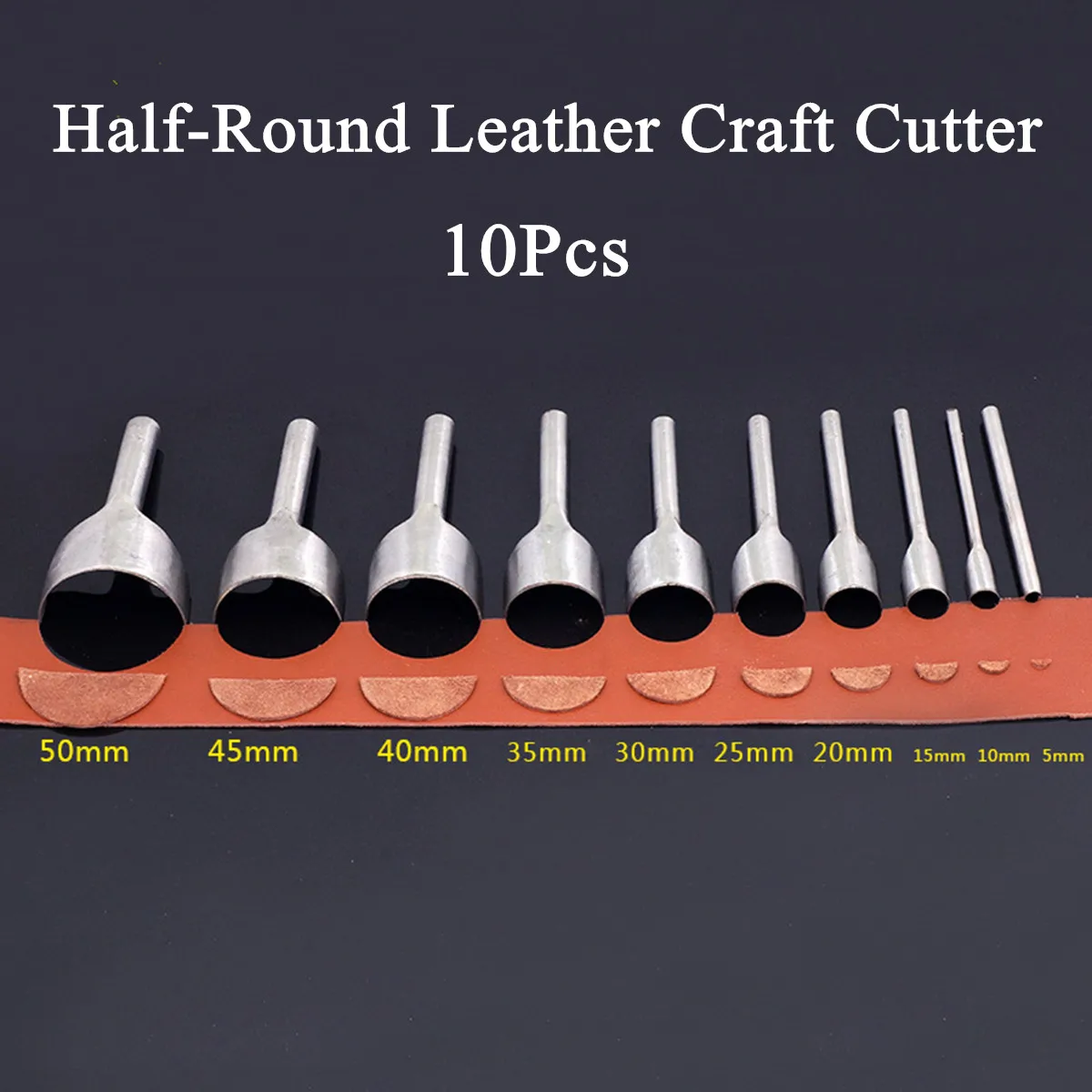 10Pcs Steel Half Round Leather Shape Cutter Punch Tool For DIY Handwork
