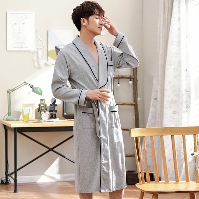 Big Yards M-XXXL Spring Men Gray Color Robes Long Sleeve Robe Coat albornoz  hombre Male Sleepwear Kimono Bath Gown With Belt - AliExpress