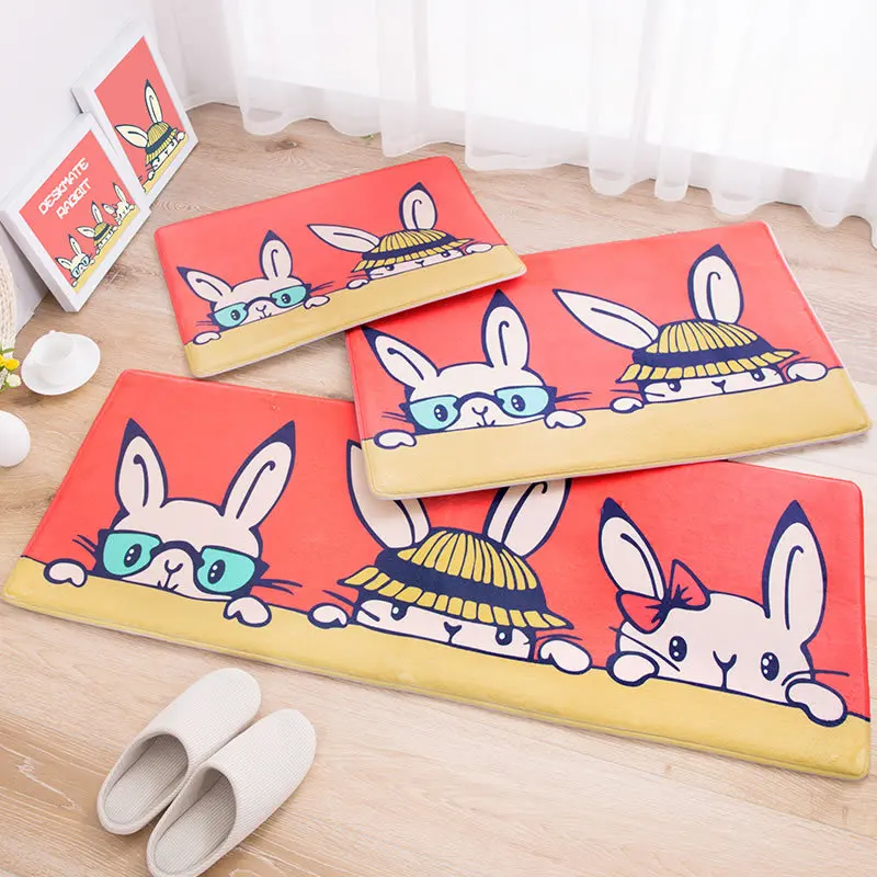 

Cartoon Carpet Soft Thicker Rabbit Printed Carpet Rectangle Door Mats Living Room Foot Pad Non-slip Bathroom Vloerkleed 40x60cm