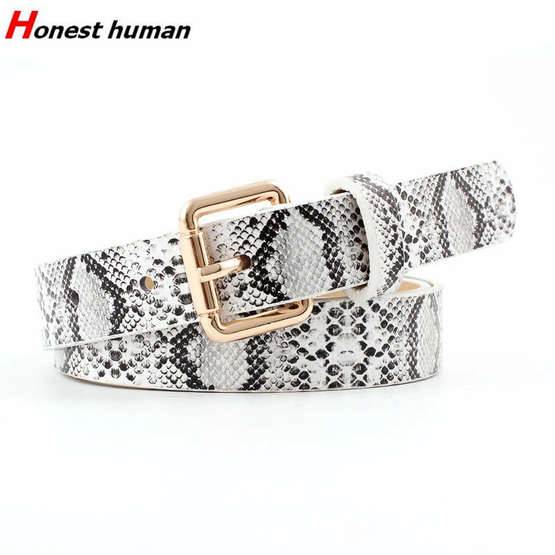 

Brand Designer Women Snake Pattern PU Leather Belt Luxury Punk Gold Pin Buckle Decorative Waist Belts for Dress G ceinture femme