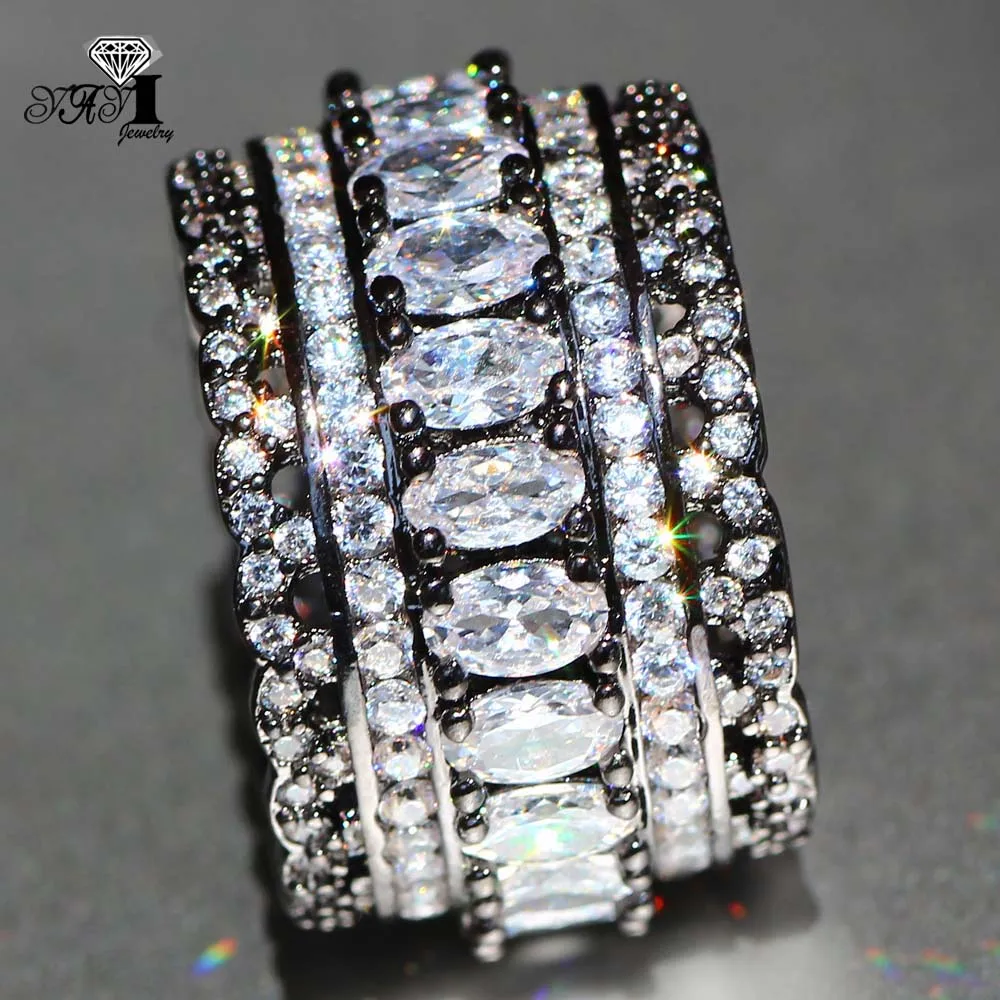 YaYI ювелирные изделия мода принцесса вырезать огромный 4,3 CT Белый Циркон Черный Цвет Набор обручальных колец Свадебные Кольца вечерние кольца