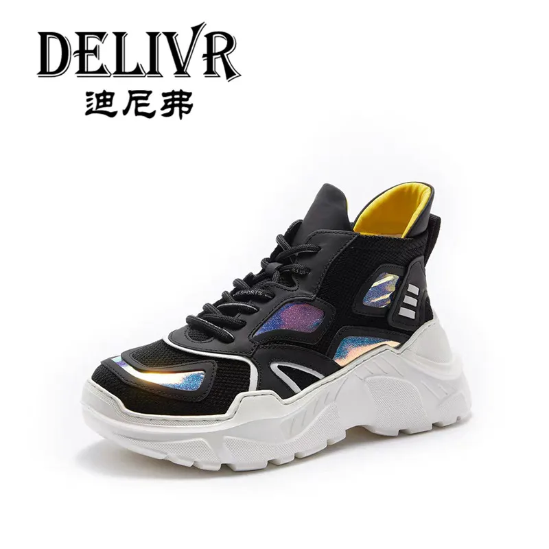 

Delivr Ladies Sneakers High Top 2019 Spring Fashion Lady Dad Shoes Thick Sole Chunky Vulcanized Shoes Ladies Platform Creeper