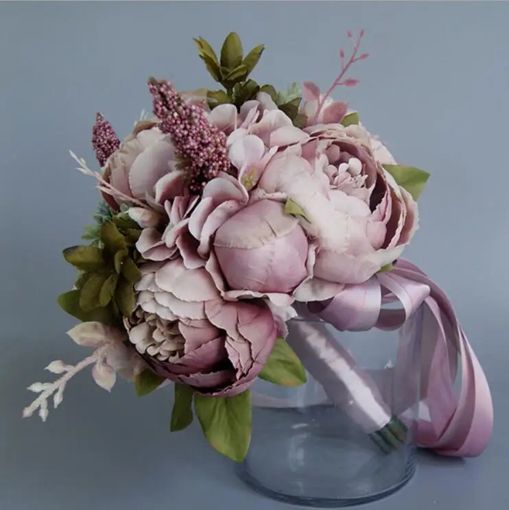 AYiCuthia розовый белый свадебный букет ручной работы искусственный цветок роза Свадебный букет для украшения свадьбы S113
