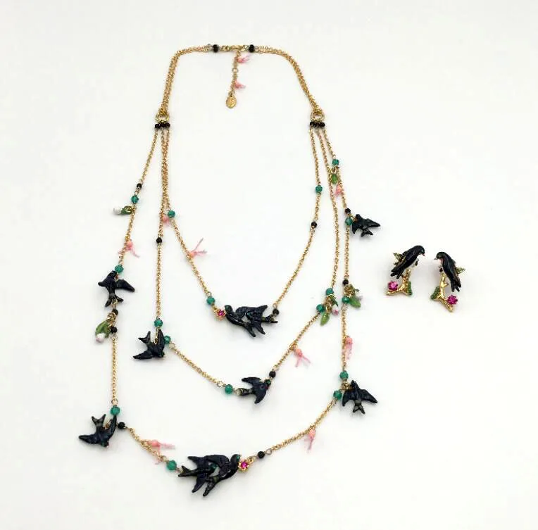 

CSxjd Enamel glaze swallow three layer necklace Necklace Bracelets Earrings and Rings