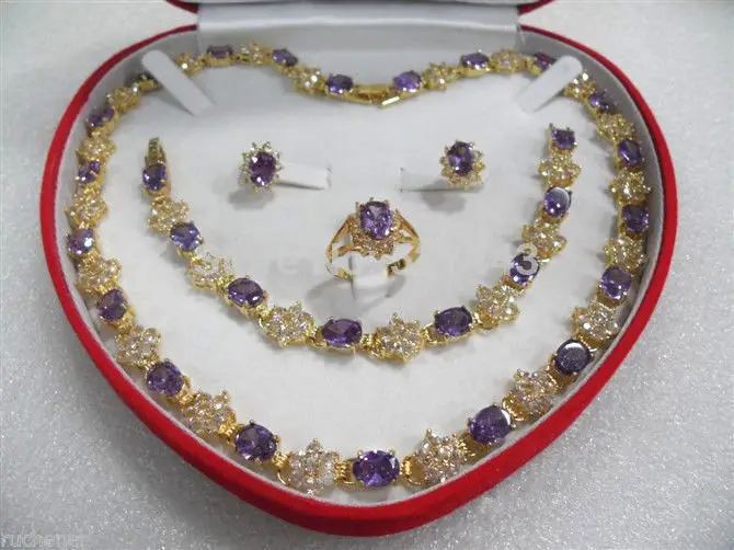 

Wholesale JWEW6529 women's jewelry amethyst yellow gold Necklace Bracelet Earring Ring